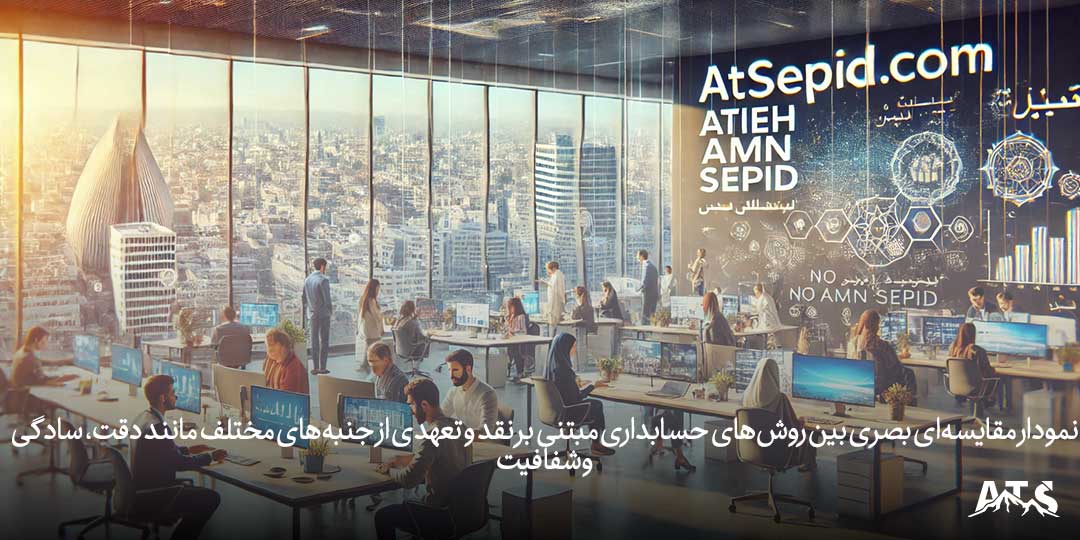 نمودار مقایسهای بصری بین روشهای حسابداری مبتنی بر نقد و تعهدی از جنبههای مختلف مانند دقت، سادگی و شفافیت