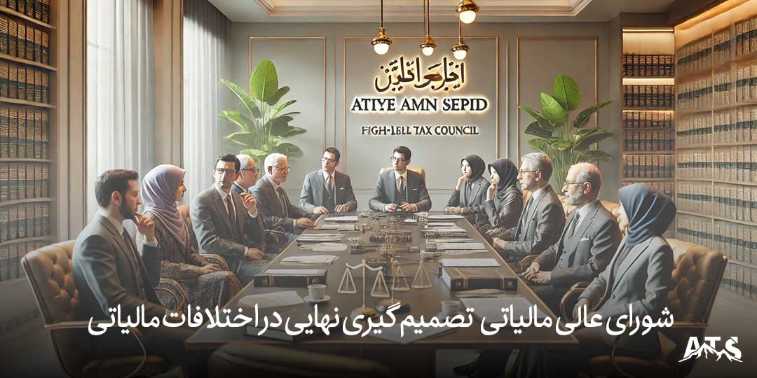 جلسه شورای عالی مالیاتی با حضور کارشناسان مالیاتی، قضات و حسابداران متخصص در یک محیط رسمی