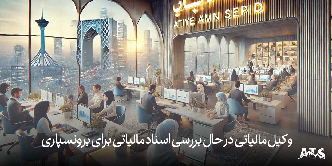 وکیل مالیاتی در حال بررسی اسناد مالیاتی برای برونسپاری 