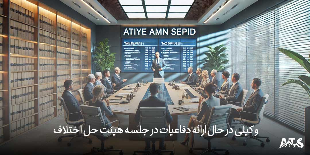 وکیل مالیاتی در حال دفاع از پرونده در هیئت حل اختلاف مالیاتی